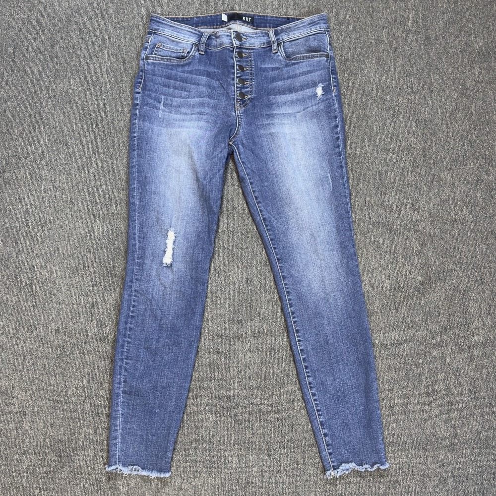 KUT From the Kloth Donna High Rise Ankle Skinny Dark Wash Raw Hem Women's Size 8